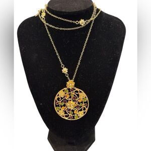 Nolan Miller Glamour Collection Rhinestone Circle Flower Pendant Necklace